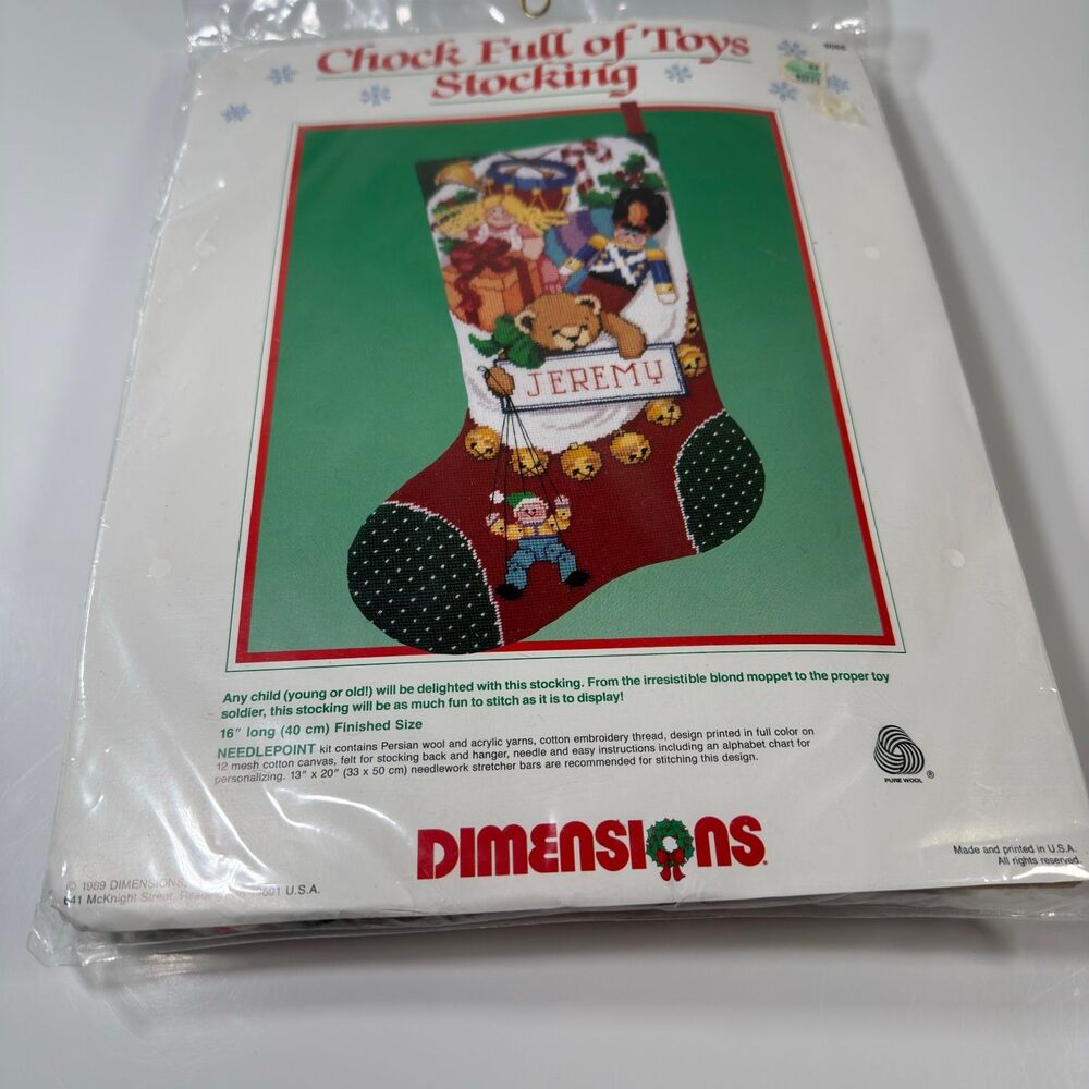 VTG DIMENSIONS Needlepoint Christmas Stocking Kit CHOCK FULL OF TOYS SEALED NEW - Picture 3 of 8